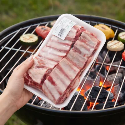 Supermarket Display Eco Friendly Fresh Food Sugarcane Bagasse Paper Pork Meat Package Packaging Trays