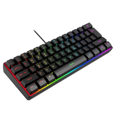 HXSJ 61 Keys Type-C USB Membrane Ergonomic Mini Gaming Keyboard Durable