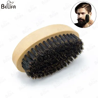 Custom logo Wooden Round Oval Grooming Kit Mens Wave 100% Pure Bristle Beard Brush