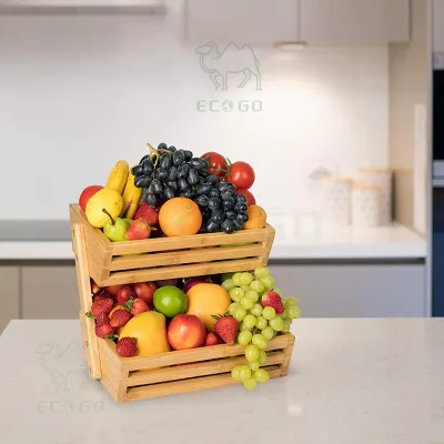 Hot Selling Bamboo 2 Tier Fruit Basket Moisture-proof Fruit Storage Basket