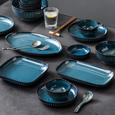 New Collection Lake Blue Porcelain Dinnerware Sets, Custom Made Hotel Restaurant Ceramic Tableware