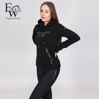 EW Horse Latest Fashion Women Equestrian Clothing Horse Riding Tops Black Rose Gold Teddy Hoodie
