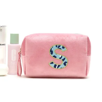 Custom Letter Bridesmaid Bag Wedding Gift Travel Toiletry Cosmetic Birthday Gift Wedding Favors Pink Letter Velvet Makeup Bag
