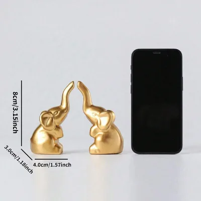 Pair Handmade Mini Resin Craft Elephant Figurines-Perfect Wedding Gifts for New Home Modern Minimalist Animal Accents Wine