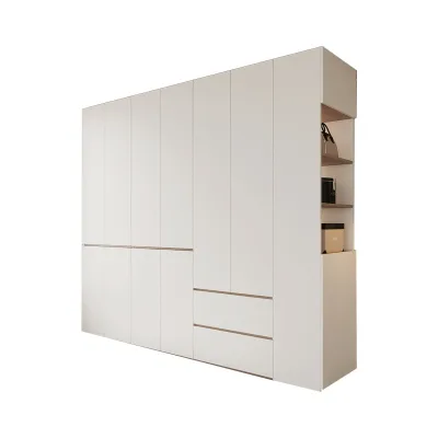Custom Cream Style Modern Bedroom Wardrobe Simple Hanging Clothes Area One Extra Door Integrated Dressing Table Foshan Factory