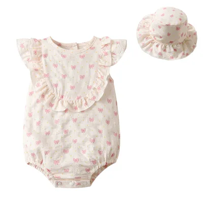 2026 Two-Piece Cotton Baby Clothing Sets for Newborn Toddler Girls Summer Princess Triangle Sling Hat Solid Fashionable Spring