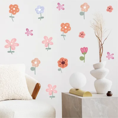 Floral Wall Decal for Girls Boho Pink Flower Wall Decal Vinyl Adhesive Waterproof Wall Sticker Cartoon Home Decoration Decals