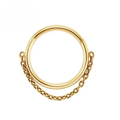 F136 Titanium Gold Plated Hinged Segment Clicker Septum Ring Chain Nose Ring Cartilage Earring Helix Lobe Piercing for Wedding