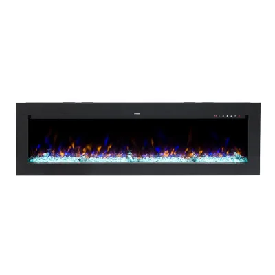 60 Inch Full Recessed Electric Fireplace with Glass Panel