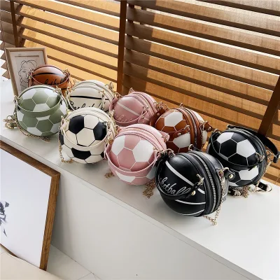 Adjustable Chain Handbag Purse Tote Mini Round Shoulder Messenger Cross Body PU Bag Basketball Shaped Handbag for Women Girls