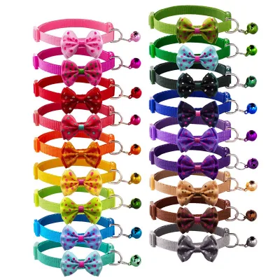 Wholesale Bow Pet Polyester Collars Cat Collars Bell Collars Quality Color Buckle Multi-color Option