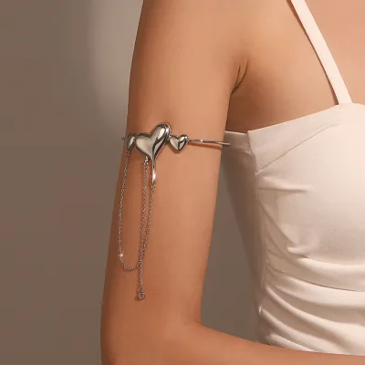 Sweet and Cool Body Jewelry Long Chain Heart Bangle Bracelet Tassel Arm Ring for Women