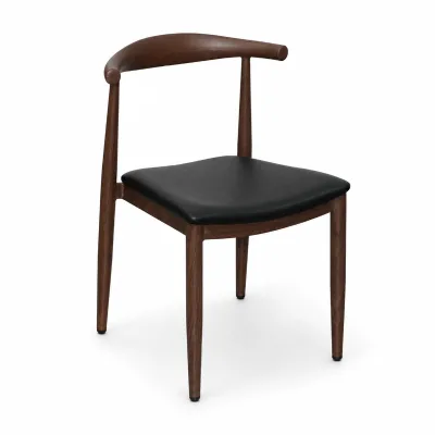 Durable Metal Industrial Restaurant Chair Soft PU Leather Seat Heat Transfer Wood Grain Curved Back Commercial Dining Furniture