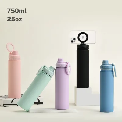 Insulated Magnetic Water Bottle Reusable Stainless Steel Bottle With Phone Stand