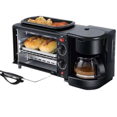 3-in-1 Breakfast Machine Electric Stainless Steel 9L Capacity Household Appliances Drip Coffee Maker Manual Operated Oven