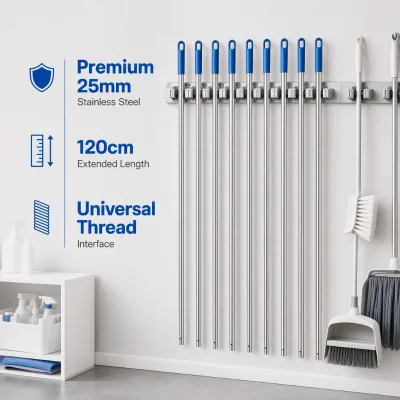Universal Thread Stainless Steel Extension Pole for School Janitorial Services Hospital Ward Cleaning
