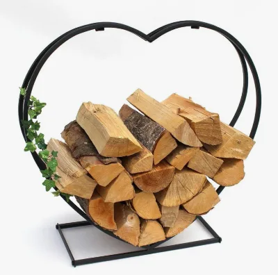 love Heart Shape Space-saving Corner Japandi Style Minimalist Log Holder in Matte Charcoal Finish Firewood Rack