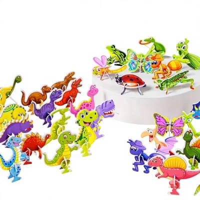 Paper 3D Animals Puzzles for Kids, Montessori DIY Cardboard Toys, Girls and Boys Birthday Gift, Educational 3D Cartoon Puzzles