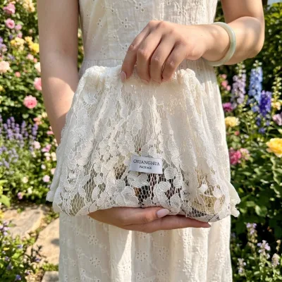 Chuanghua Wholesale White Lace Drawstring Pouch Wedding Favor Gift Jewelry Cosmetic Bag Floral Sheer Organza Storage Custom Logo