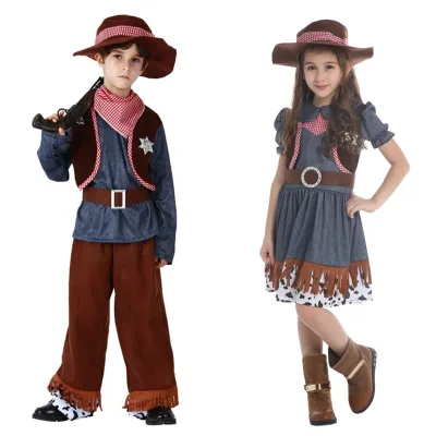 Halloween Western Costume Kids Cowboy Cosplay Outfit Carnival Masquerade Stage Performance Set