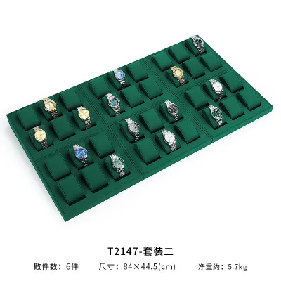 Custom Microfiber Watch Display Stand 3 6 12 16 30 Slots Pillow Bracelet Stand Green Velvet Watch Display Tray