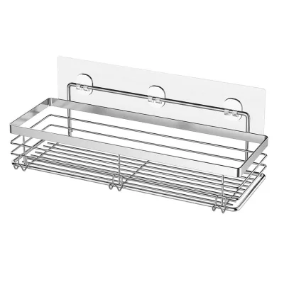 304 Stainless Steel Storage Rack with 3 Hooks Shower Caddy with Adhesive for Batheoom Shower Caddy