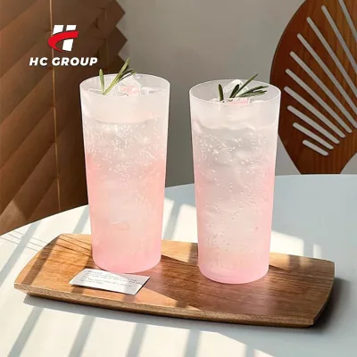 Japanese Style Frosted Pink Gradient Water Cup Collins Cups Straight Cold Juice Beverage Glass