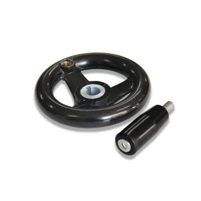 Black Bakelite With Keyway Valve Handwheel With Handle Three Spoke Industrial Adjustment Handwheel