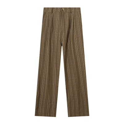Latest Style Plaid Casual Polyester Pants Loose Men Straight Checked Trousers