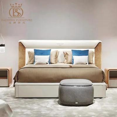 BS High End Luxury Bedroom Double Wood Frame Bed Minimalist Villas Hotel Designer Bed Italian-style Master Bedroom