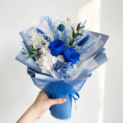 3-5 Years Long Lasting Handmade Preserved Roses Flower Bouquet Blue Eternal Flowers Yunnan China Environment-Friendly