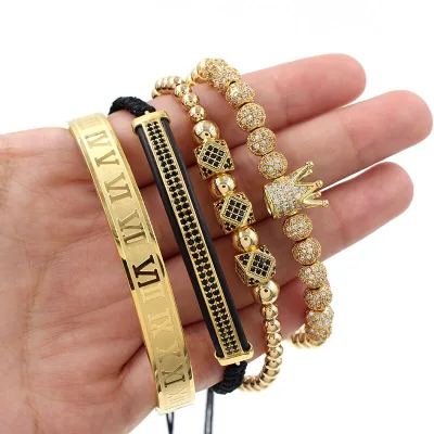Copper Iced Out Crown Bead Tennis Bracelet Gifts For Men