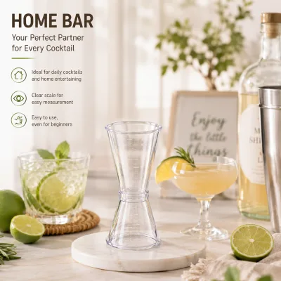 BPA Free Plastic Double Jigger with Dual Unit Oz/Ml Scales Accurate Cocktail Measuring Tool for Kitchen and Home Bar Station