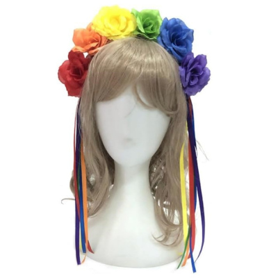 Fancy Day LGBT Rainbow Rose Flower Headband Flower Crown for Women