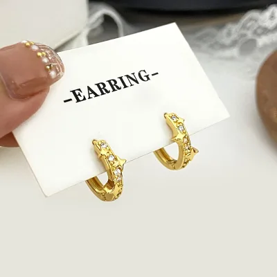 2024 Foxi Crystal, Rhinestone CZ Star Cute Silver hoop earrings small hoop earrings for cartilage S925 earrings for women party