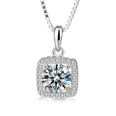 Valentines Day Gift Silver Necklace for Women Sterling Silver square Zircon Crystal Pendant 925 Silver Jewelry for Ladies