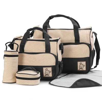 Custom Embroidered Made Print Brand Cheap Maternity Mother 5 in 1 Set Baby Diaper Tote Go Bags Nappy Mom Baby Diaper Tote Bag