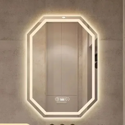 Modern Diamond Shaped Bathroom Mirror with Light Wall-Mounted Intelligent Luminous Dressing Mirror for Home or Salon Use