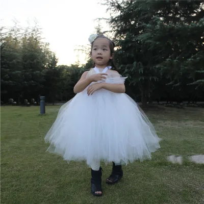 Wholesale Simple Retail Design Cute Sleeveless Long Lace Halter Neck Breathable for Voile Summer Party Princess Dress for