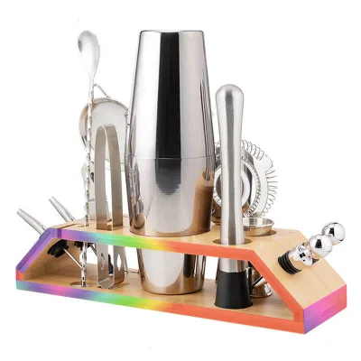 25 oz Bartender Shaker Set Kit-12-Piece Premium 750/600 ml Boston Stainless Steel Martini Cocktail Shaker Set With Bamboo Stand