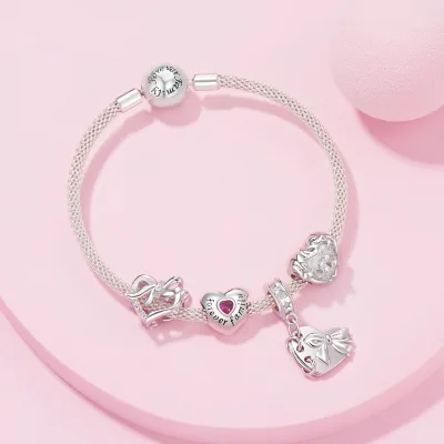 China Factory Direct Sales 925 Sterling Silver Shimmering Vintage Zircon Heart Shaped Cute Necklace Bracelet Pendant