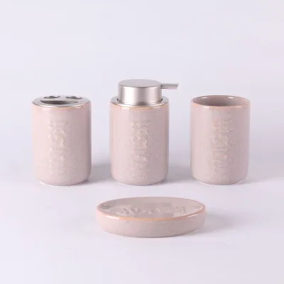 Color Glaze 4-Piece Pressing Pump Head Ceramic Bath Bottling Bottle Set for Bathroom
