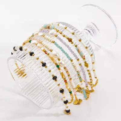 Light luxury style beaded titanium steel bracelet natural stone pearl crystal selling high-grade sense of non-fade hand jewelry