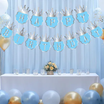 Girl's & Boy's Glitter Happy Birthday Banner with Crown Pull Flag and Letter Pull Flags Wholesale Supplies