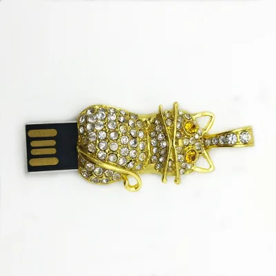 High Quality 8GB Metal Cat Shape Crystal Jewelry USB Flash Memory Drive with Keychain