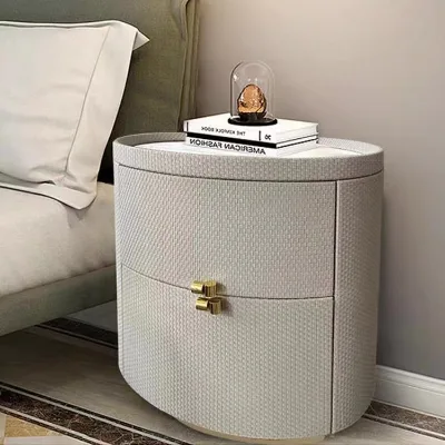 Factory Wholesale Contemporary Bedside Table Oval Wooden Cabinet Rock Slab Bedroom Bedside Cabinet