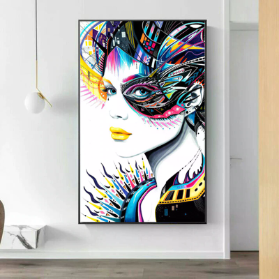 Custom Canvas Abstract Framed Print Color Splash Picture Print Woman Face Abstract Wall Art Figure Abstract Portrait Paintings