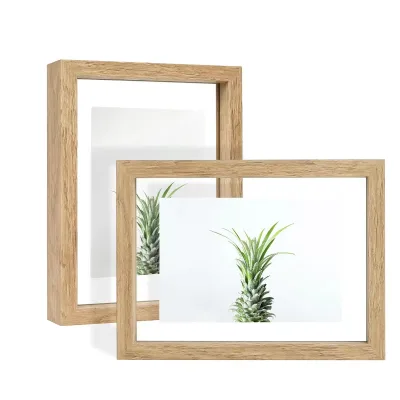 Floating Picture Frames , Double Glass Photo Frame Wooden Frame for Wall Mount or Tabletop Displays Pictures,