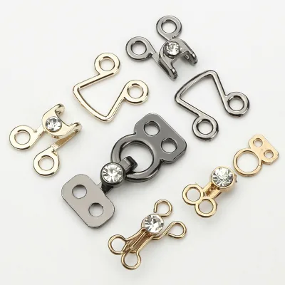 Custom Garment Hook Button with Rhinestone 2 Parts Suit Pants Metal frog Button Sewing on Coat Pants & Bags,support OEM ODM