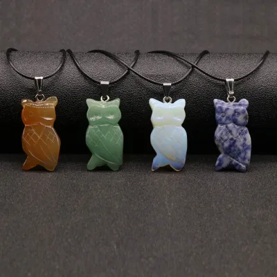Huiying Wholesale natural stone Animal pendants for jewelry making charms owl shape pendants necklace Jewelry